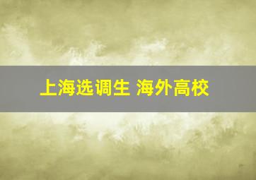 上海选调生 海外高校